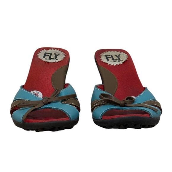 Not For Sale Fly London Sandals‎ Women 37 US 6 Blue Leather Kitten Heel Slip - Picture 4 of 9